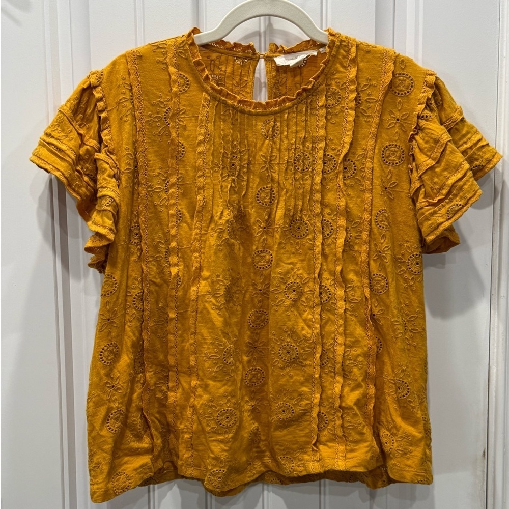 Forever That Girl Women’s Mustard Embroidered Boho Blouse Size 16 EUC